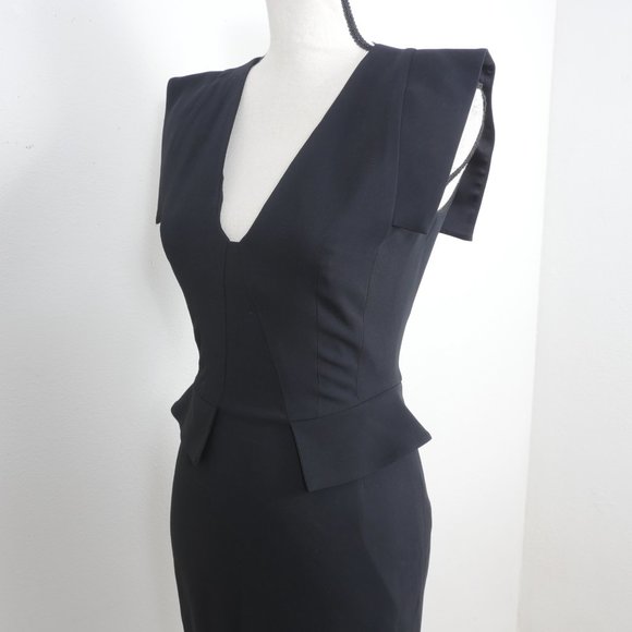Tabitha Webb Honeysuckle Onyx Black Sleeveless V Neck Partial Peplum Waist Dress - Picture 11 of 12